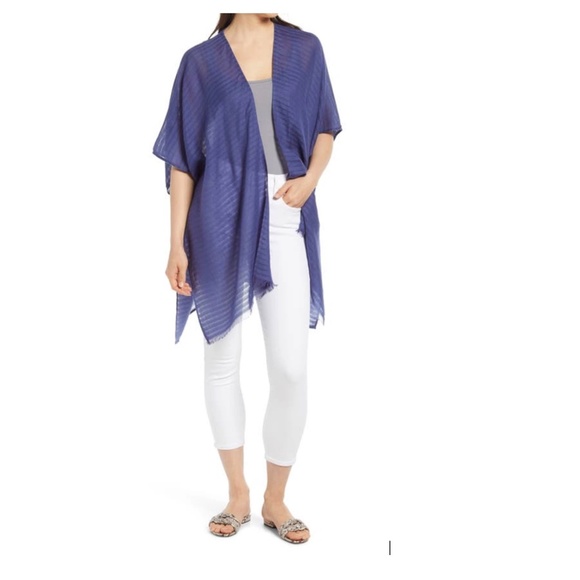 NWT Nordstrom Stripe Ruana In Blue Combo - Picture 1 of 2